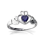 14K White Gold Heart Genuine Sapphire Celtic Claddagh Ring