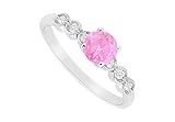 Pink Sapphire and Diamond Engagement Ring : 14K White Gold - 0.60 CT TGW Made in USA
