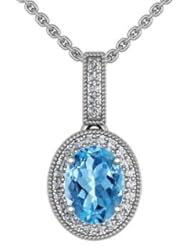 Oval Aquamarine and Round Diamond Border Pendant