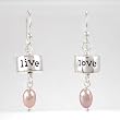 Live, Love Dangle Earrings in Sterling Silver with Pink Pearl Gemstone Beads, #8927