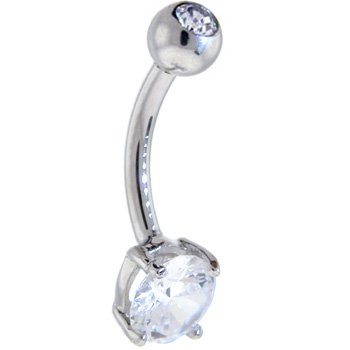 Solid 14kt White Gold Round Crystalline Cz Gem Belly Ring Solid 14kt White Gold Round Crystalline Cz Gem Belly Ring