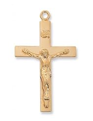 14K Gold over Solid .925 Sterling Silver Lords Prayr Crucifix Cross, Comes With 24" Chain In Gift Box Patron St. Saint Medal Pendant Necklace Gift New