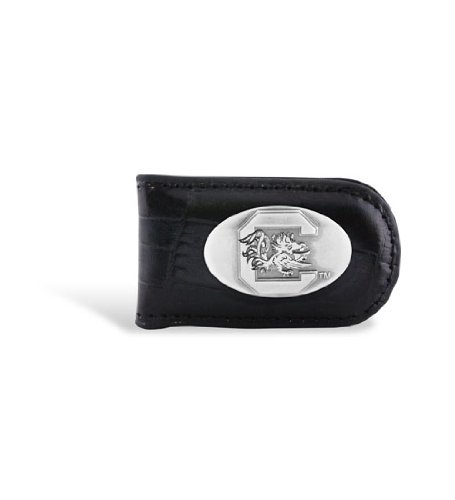 NCAA South Carolina Fighting Gamecocks Black Crocodile Leather Magnet Concho Money Clip, One Size