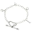 White Gold Rhodium Bonded LOVE Charm Bracelet with Toggle Clasp in Silvertone