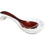 Decorative Kitchen Stove & Counter Top White Ceramic Spoon Rest / Cooking Utensil Holder with Handle