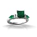 14K White Gold Square Created Emerald and Diamond Engagement Ring