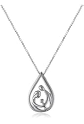 Sterling Silver Parents and Child Family Drop Pendant Necklace