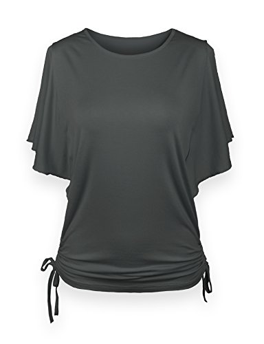 ReliBeauty Women's Flutter Sleeve Solid Tops (12-14, Cool Grey)