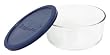 Pyrex Storage 7-Cup Round Dish with Dark Blue Plastic Cover, Clear