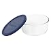 Pyrex Storage 7-Cup Round Dish with Dark Blue Plastic Cover, Clear