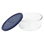 Pyrex Storage 7-Cup Round Dish with Dark Blue Plastic Cover, Clear
