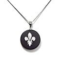 Sterling Silver Charcoal Chinese Jade Fleur de Lis Disc Pendant