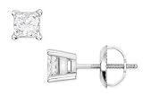 1 Carat Princess Cut Diamond Stud 14K White Gold Earrings