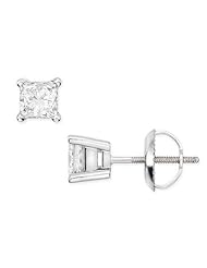 1 Carat Princess Cut Diamond Stud 14K White Gold Earrings