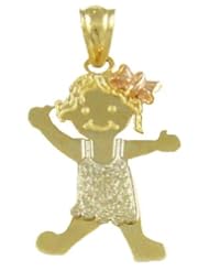 14K Tri-Color Gold Girl Charm Pendant 15 x 18 mm or 5/8 x 11/16 inch