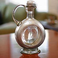 NOVICA Blown glass wine decanter, 'Silver Diana'