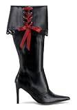Wide Width Knee-High Pirate Boot With Cuff, Interchangeable Ribbon Laces, & 3 3/4 Inch Stiletto Heel.