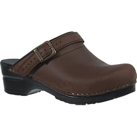 Ladies Ingrid Clogs in Antique Brown Oiled Leather, by Sanita