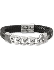 Leather & Stainless Steel Bracelet 08.50 Inch olished Leg026