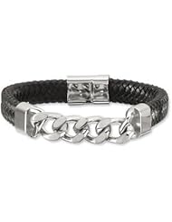 Leather & Stainless Steel Bracelet 09.00 Inch olished Leg026