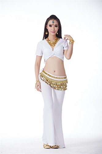 Hungry Candy New 2015 Professional Belly Dance Set Colorful Yoga Suit Tops+Pants+Belts (White)