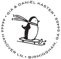 Sledding Penguin Holiday Return Address Stamp