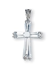 Cross Pendant with Cubic Zirconia Beads, Sterling Silver with Chain