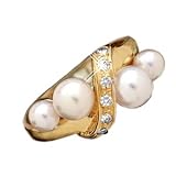 14K Cultured Pearl & Diamond Ribbon Ring