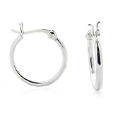 Round Hoops Small 14mm V-Latch Sterling Silver Hoop Earrings - Nickel Free