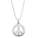 Sterling Silver Peace Sign Pendant, 18"