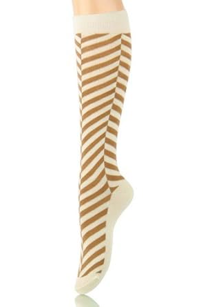 Off White and Beige Stripe Knee High Socks