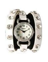 White Wrap Around Watch with Sparking Crystal Rhinestones Face Bling