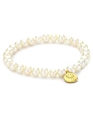 Satya Jewelry "Pearl Lotus Blossom" 24K Yellow Gold Stretch Bracelet