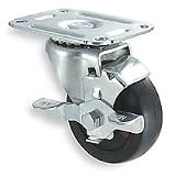 Industrial Grade 1UHU3 Swivel Caster w/Brake, 4 In, 115 Lb, Rubber