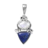 .925 Silver, Moonstone & Lapis Teardrop Pendant