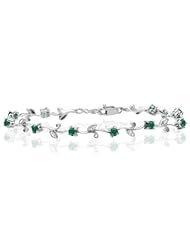 0.09 Cts Diamond & 1.09 Cts Natural Emerald Bracelet in 14K White Gold