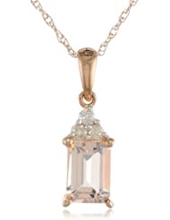10k Rose Gold Morganite and Diamond Emerald Cut Pendant Necklace, (0.08 cttw GH, Color, I2-I3 Clarity), 17"
