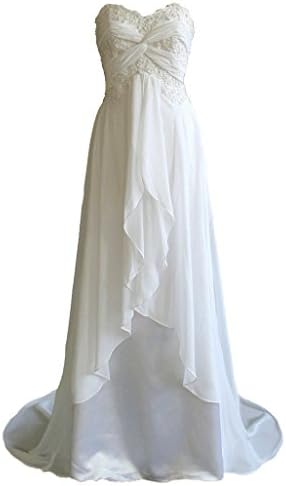 Oailiya Women's A line Chiffon Beach Wedding Dress Bride Gown Size 20 White
