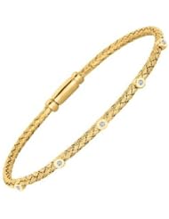Sterling Silver Basketweave with Diamond Accents Yellow Gold Overlay Bangle Bracelet 7 1/4" 0.05ct