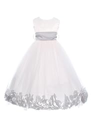 Girls Tea Length Satin/Tulle  Dress With a Sash 