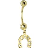 Solid 14K White Gold .07 Carat Genuine Diamond Horseshoe Belly Ring