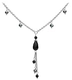 Kit Heath Sterling Silver 90CGBA Ladies Dainty Briolette Black Agate & Silver Pearl Necklace