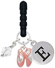 Mini Pink Ballet Shoes Pebble Initial - E - Cell Phone Charm Plug