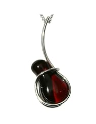 Cherry Amber Sterling Silver Kidney Pendant Rolo Chain 18 Inches