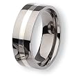 Sterling Silver Inlaid Flat Polished Titanium Ring (8.0 mm) - Sizes 6-13
