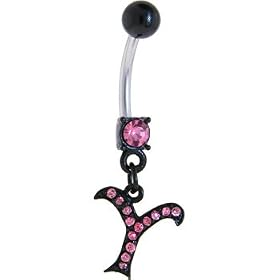 Black Anodized PINK Jeweled Initial Belly Ring-LETTER "Y" by 