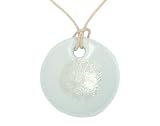 White-Tone Murano Round Glass Pendant w/ Cord