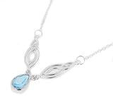 Adjustable 17" Sterling Silver Double Celtic Ovals Blue Topaz Necklace