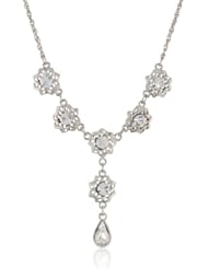 1928 Jewelry "Bridal Crystal" Silver-Tone Crystal Teardrop Y-Shaped Necklace, 16"