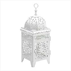 White Scrollwork Candle Lantern - Style 38332